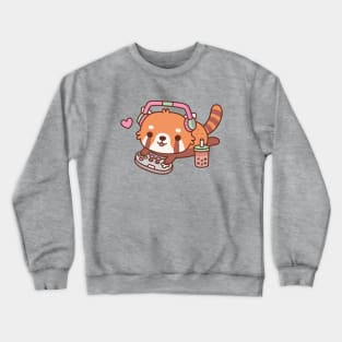 Cute Red Panda Gamer Chilling With Video Games Crewneck Sweatshirt